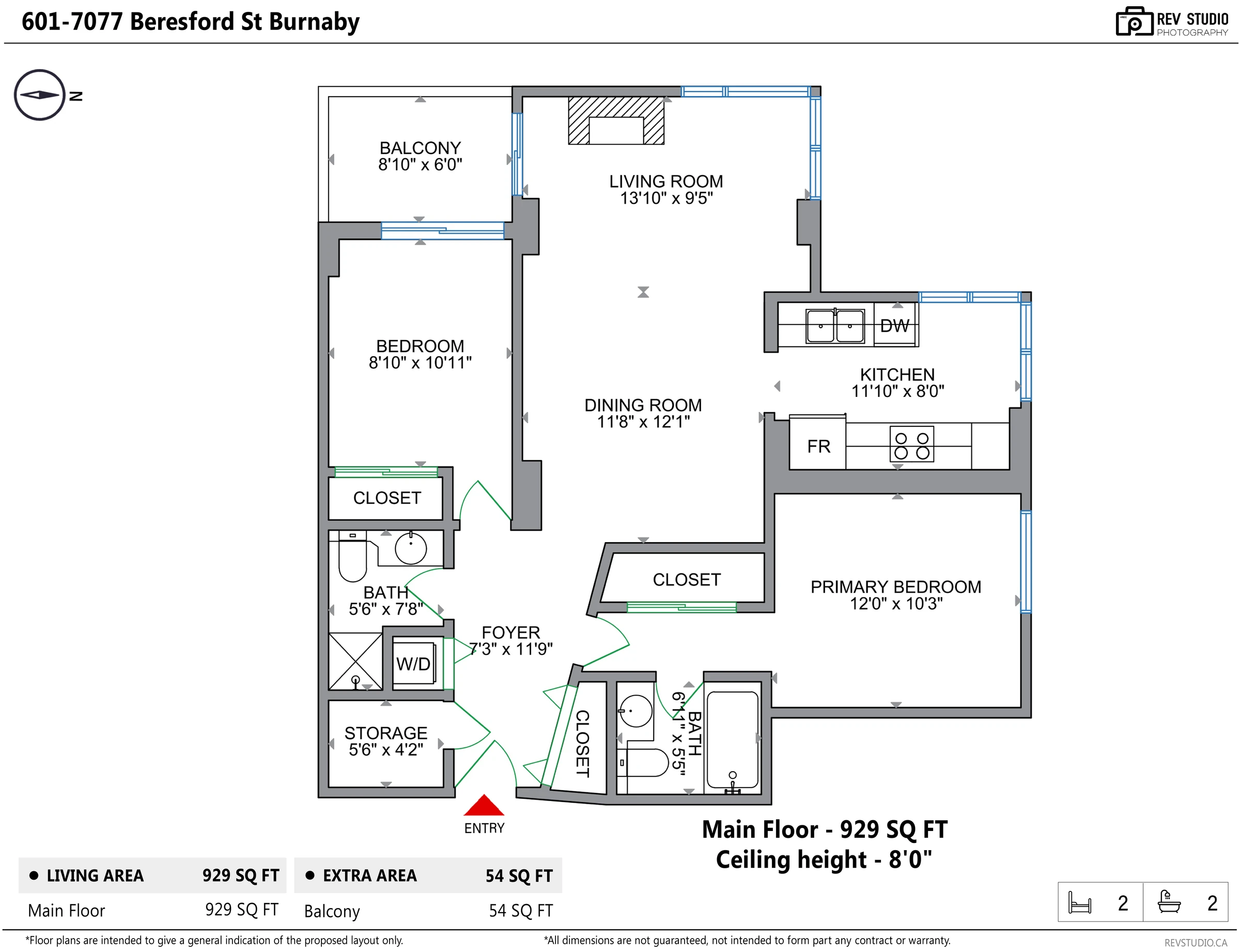 Floor plan of 601 &ndash; 7077 Beresford Street, showing all rooms with dimensions